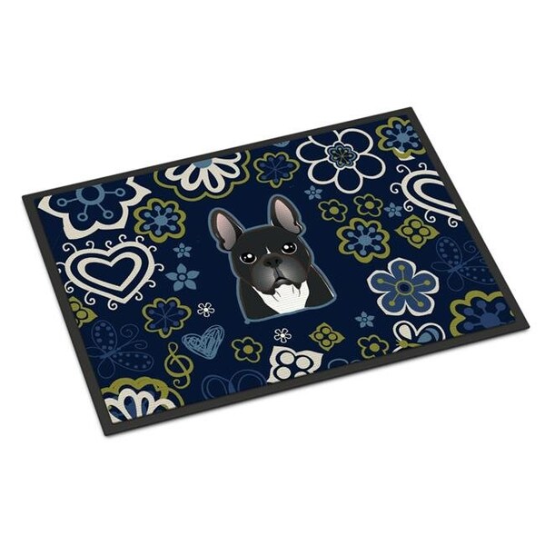 Carolines Treasures BB5078MAT 18 x 27 in. Blue Flowers French Bulldog Indoor or Outdoor Mat BB5078MAT - main